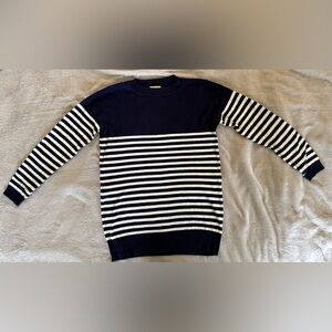 First Looks Navy and White Striped Crewneck Sweater